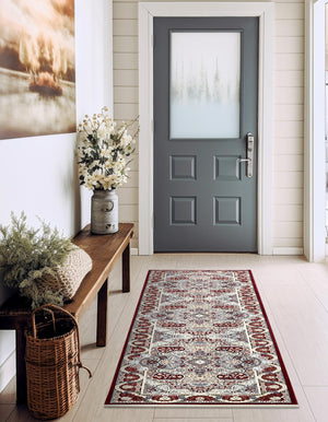 Burgundy 2' 11 x 13' 1 Narenj Runner Area Rug 85% Polypropylene & 15% Polyester Traditional Classic Carpet for Living, Dining, Bedrooms, Office for Sale at Rug Engine