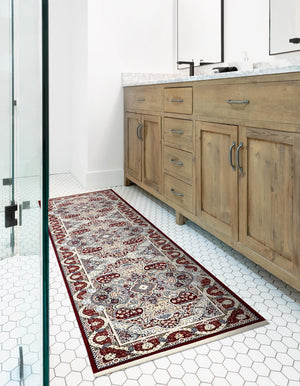 Burgundy 2' 11 x 13' 1 Narenj Runner Area Rug 85% Polypropylene & 15% Polyester Traditional Classic Carpet for Living, Dining, Bedrooms, Office for Sale at Rug Engine