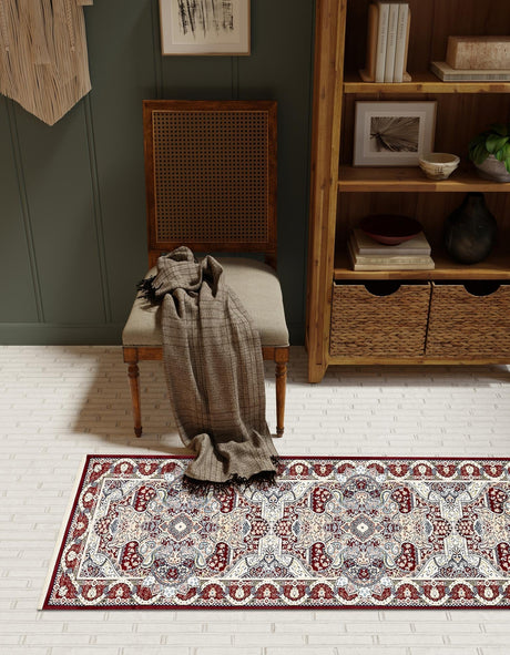 Burgundy 2' 11 x 13' 1 Narenj Runner Area Rug 85% Polypropylene & 15% Polyester Traditional Classic Carpet for Living, Dining, Bedrooms, Office for Sale at Rug Engine