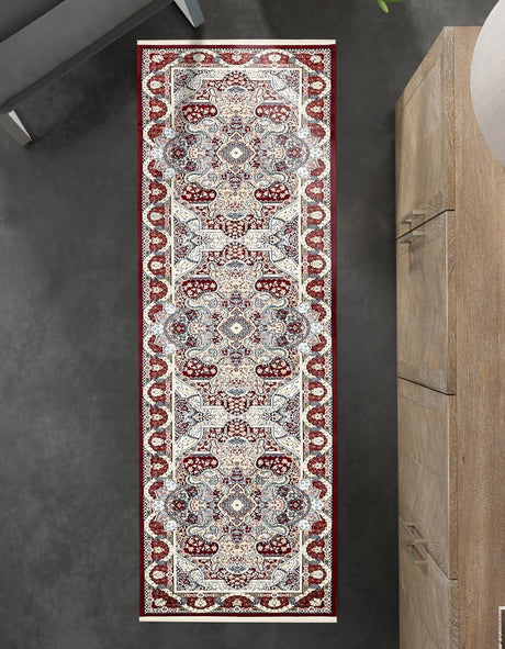 Burgundy 2' 11 x 13' 1 Narenj Runner Area Rug 85% Polypropylene & 15% Polyester Traditional Classic Carpet for Living, Dining, Bedrooms, Office for Sale at Rug Engine