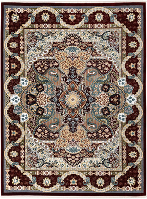 Burgundy 7' 10 x 10' Narenj Rectangle Area Rug 85% Polypropylene & 15% Polyester Traditional Classic Carpet for Living, Dining, Bedrooms, Office for Sale at Rug Engine