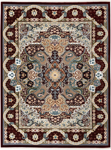 Burgundy 7' 10 x 10' Narenj Rectangle Area Rug 85% Polypropylene & 15% Polyester Traditional Classic Carpet for Living, Dining, Bedrooms, Office for Sale at Rug Engine