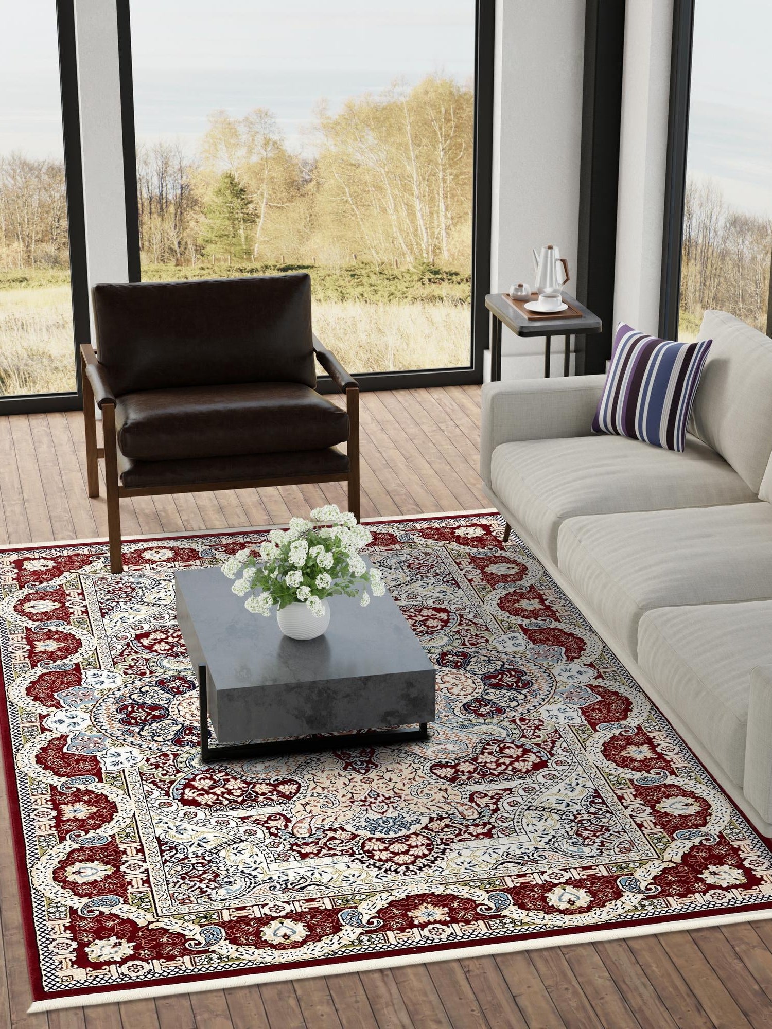 Burgundy 3' 1 x 5' 3 Narenj Rectangle Area Rug 85% Polypropylene & 15% Polyester Traditional Classic Carpet for Living, Dining, Bedrooms, Office for Sale at Rug Engine