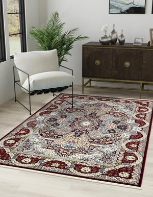 Burgundy 7' 10 x 10' Narenj Rectangle Area Rug 85% Polypropylene & 15% Polyester Traditional Classic Carpet for Living, Dining, Bedrooms, Office for Sale at Rug Engine