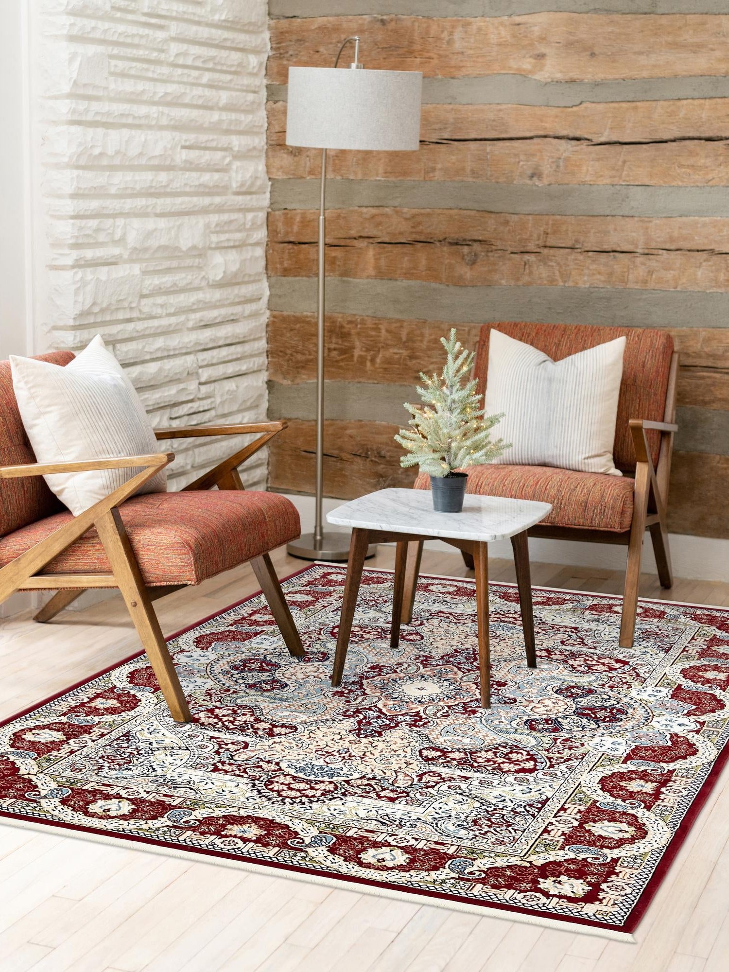 Burgundy 7' 10 x 10' Narenj Rectangle Area Rug 85% Polypropylene & 15% Polyester Traditional Classic Carpet for Living, Dining, Bedrooms, Office for Sale at Rug Engine