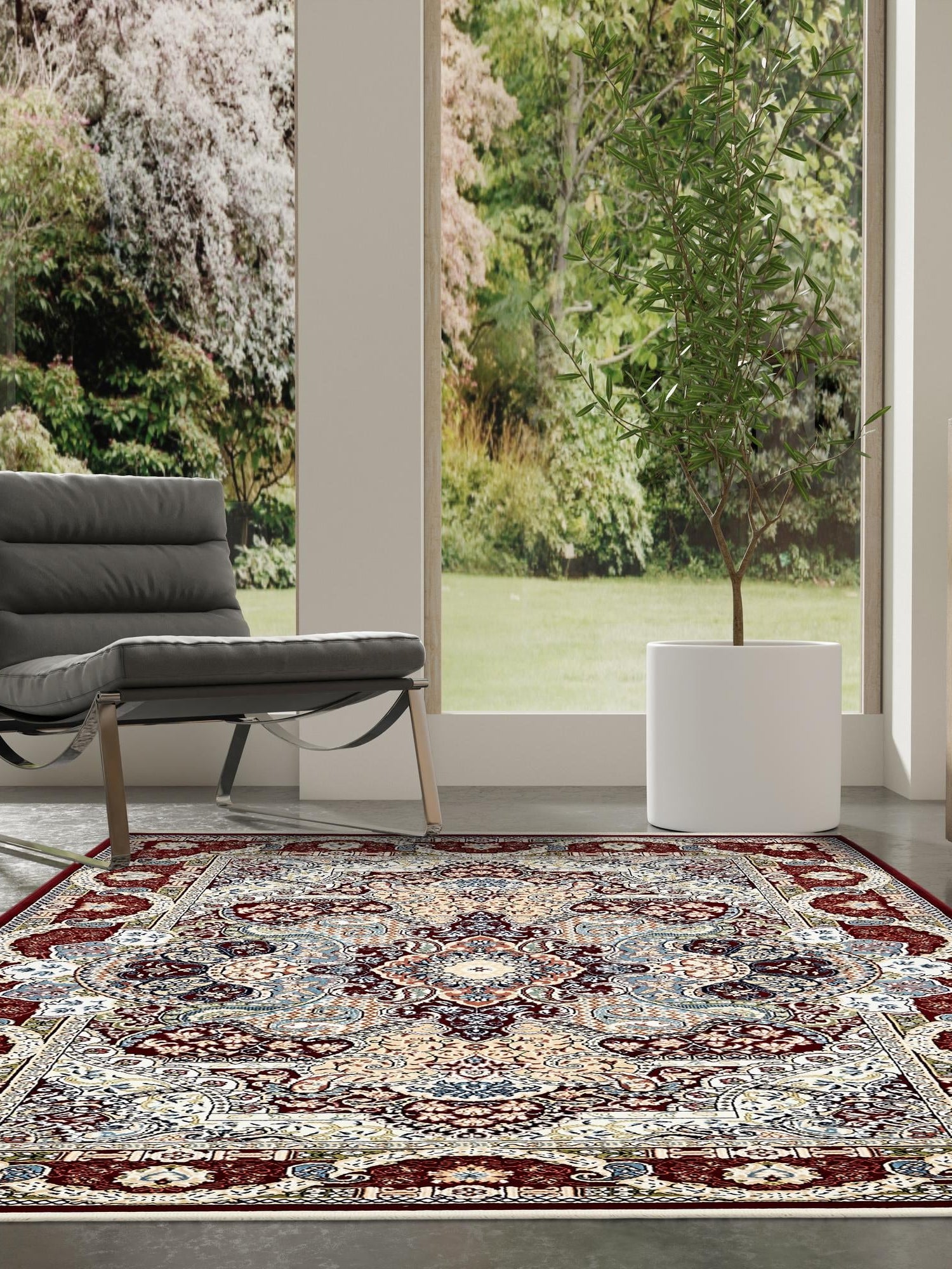 Burgundy 7' 10 x 10' Narenj Rectangle Area Rug 85% Polypropylene & 15% Polyester Traditional Classic Carpet for Living, Dining, Bedrooms, Office for Sale at Rug Engine