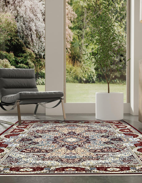 Burgundy 7' 10 x 10' Narenj Rectangle Area Rug 85% Polypropylene & 15% Polyester Traditional Classic Carpet for Living, Dining, Bedrooms, Office for Sale at Rug Engine