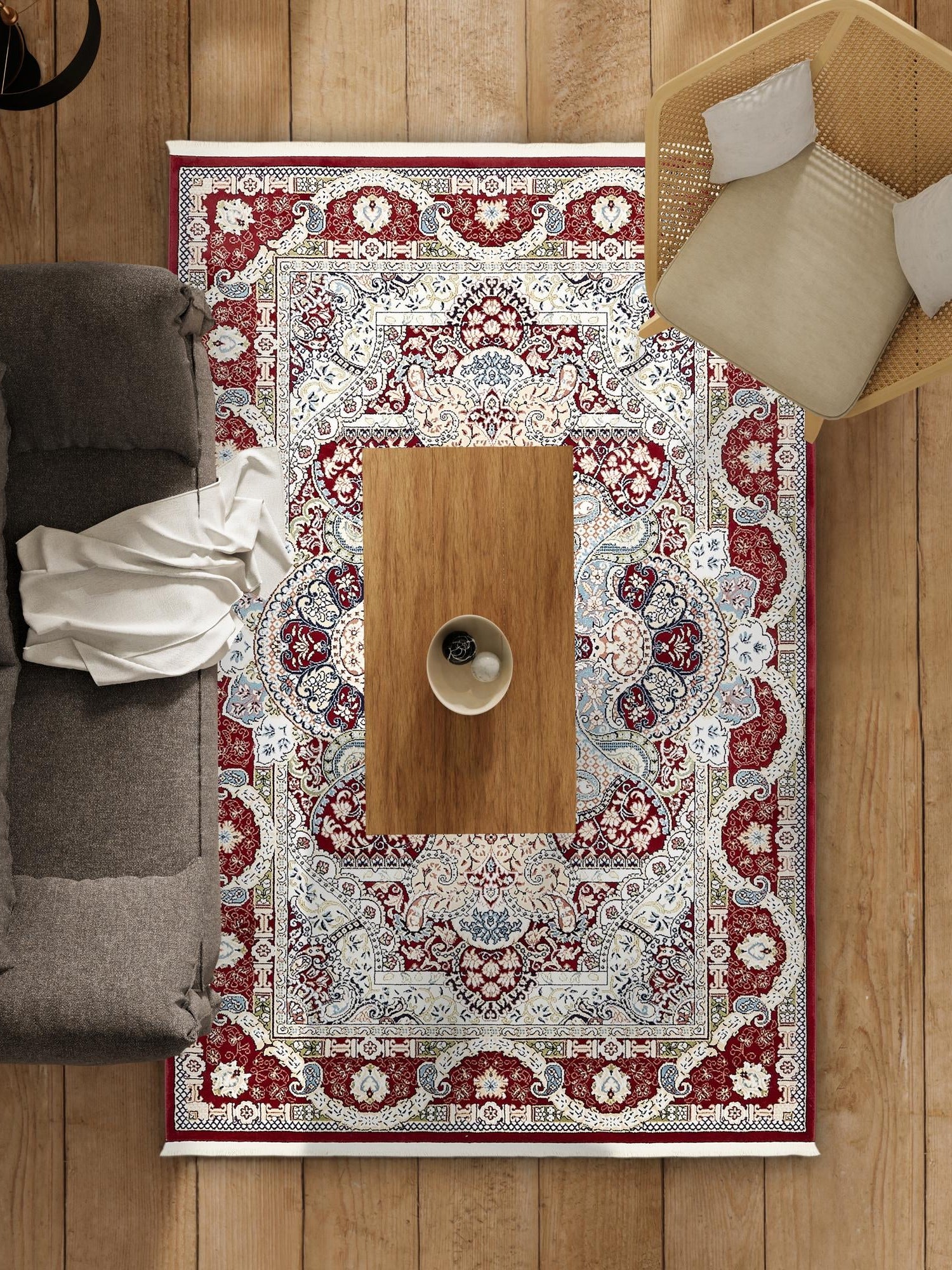 Burgundy 7' 10 x 10' Narenj Rectangle Area Rug 85% Polypropylene & 15% Polyester Traditional Classic Carpet for Living, Dining, Bedrooms, Office for Sale at Rug Engine