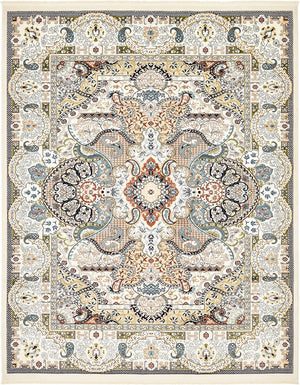 Ivory 7' 10 x 10' Narenj Rectangle Area Rug 85% Polypropylene & 15% Polyester Traditional Classic Carpet for Living, Dining, Bedrooms, Office for Sale at Rug Engine