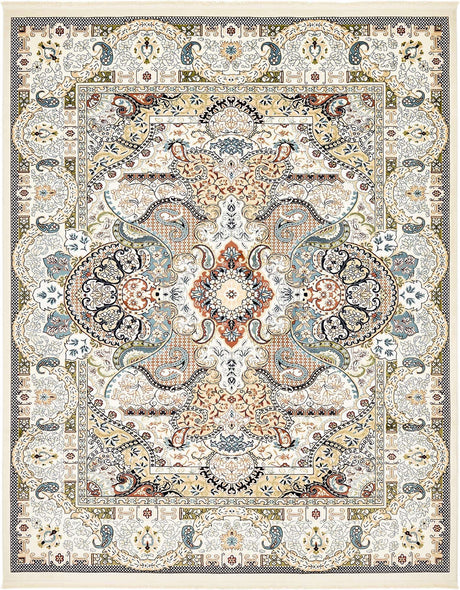 Ivory 7' 10 x 10' Narenj Rectangle Area Rug 85% Polypropylene & 15% Polyester Traditional Classic Carpet for Living, Dining, Bedrooms, Office for Sale at Rug Engine