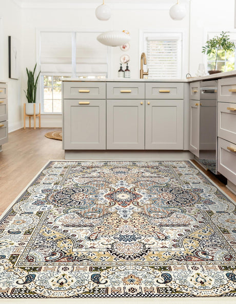 Ivory 10' x 13' Narenj Rectangle Area Rug 85% Polypropylene & 15% Polyester Traditional Classic Carpet for Living, Dining, Bedrooms, Office for Sale at Rug Engine