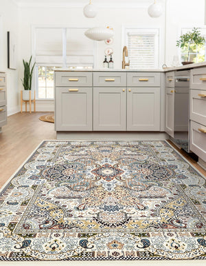 Ivory 7' 10 x 10' Narenj Rectangle Area Rug 85% Polypropylene & 15% Polyester Traditional Classic Carpet for Living, Dining, Bedrooms, Office for Sale at Rug Engine