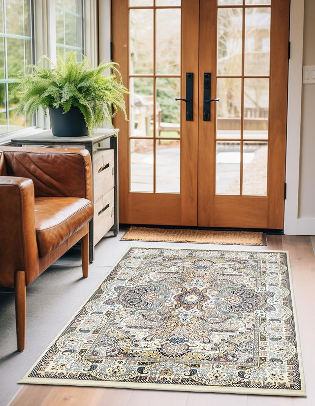 Ivory 7' 10 x 10' Narenj Rectangle Area Rug 85% Polypropylene & 15% Polyester Traditional Classic Carpet for Living, Dining, Bedrooms, Office for Sale at Rug Engine