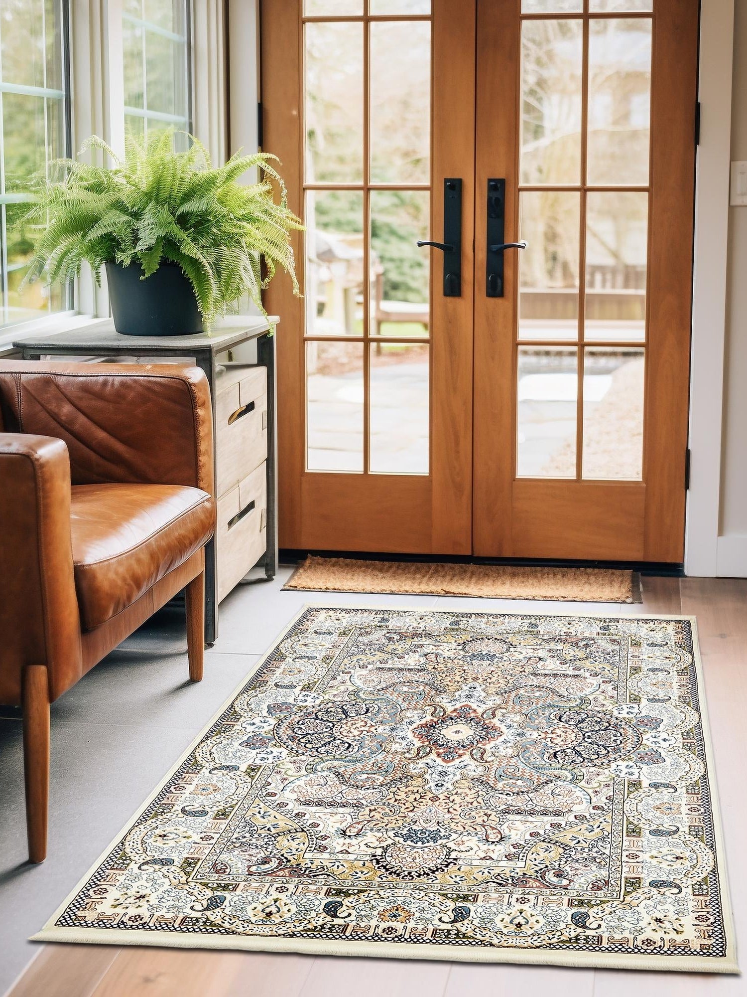 Ivory 5' 3 x 8' Narenj Rectangle Area Rug 85% Polypropylene & 15% Polyester Traditional Classic Carpet for Living, Dining, Bedrooms, Office for Sale at Rug Engine