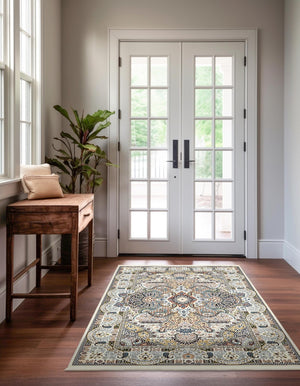 Ivory 7' 10 x 10' Narenj Rectangle Area Rug 85% Polypropylene & 15% Polyester Traditional Classic Carpet for Living, Dining, Bedrooms, Office for Sale at Rug Engine