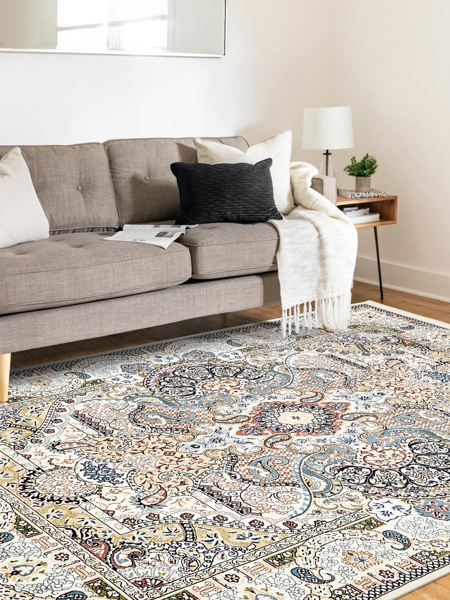 Ivory 10' x 13' Narenj Rectangle Area Rug 85% Polypropylene & 15% Polyester Traditional Classic Carpet for Living, Dining, Bedrooms, Office for Sale at Rug Engine