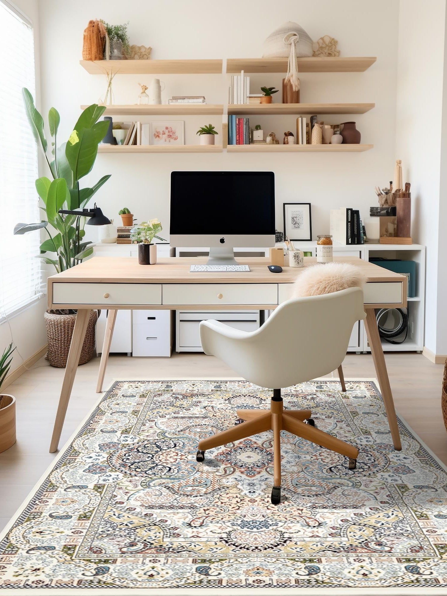 Ivory 10' x 13' Narenj Rectangle Area Rug 85% Polypropylene & 15% Polyester Traditional Classic Carpet for Living, Dining, Bedrooms, Office for Sale at Rug Engine