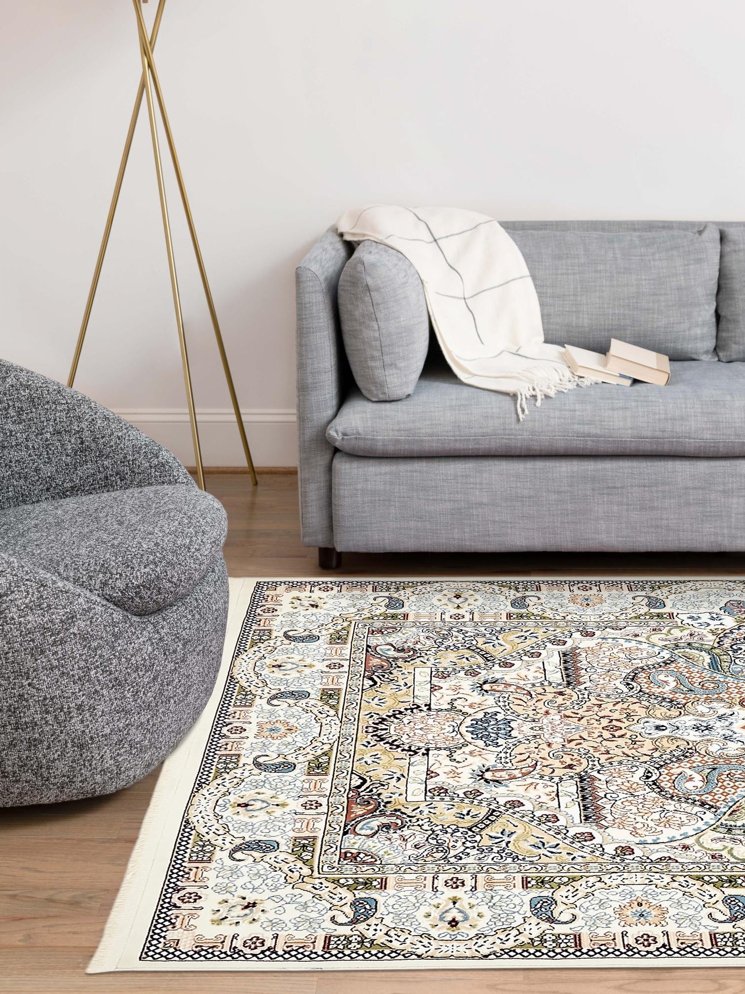 Ivory 7' 10 x 10' Narenj Rectangle Area Rug 85% Polypropylene & 15% Polyester Traditional Classic Carpet for Living, Dining, Bedrooms, Office for Sale at Rug Engine
