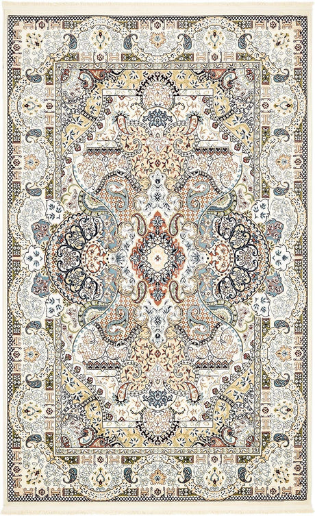 Ivory 5' 3 x 8' Narenj Rectangle Area Rug 85% Polypropylene & 15% Polyester Traditional Classic Carpet for Living, Dining, Bedrooms, Office for Sale at Rug Engine