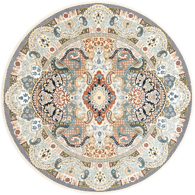 Ivory 10' x 10' Narenj Round Area Rug 85% Polypropylene & 15% Polyester Traditional Classic Carpet for Living, Dining, Bedrooms, Office for Sale at Rug Engine