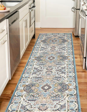 Blue 2' 11 x 13' 1 Narenj Runner Area Rug 85% Polypropylene & 15% Polyester Traditional Classic Carpet for Living, Dining, Bedrooms, Office for Sale at Rug Engine