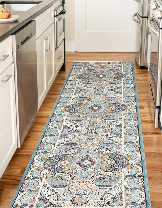 Blue 2' 11 x 13' 1 Narenj Runner Area Rug 85% Polypropylene & 15% Polyester Traditional Classic Carpet for Living, Dining, Bedrooms, Office for Sale at Rug Engine