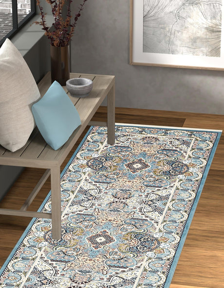 Blue 2' 11 x 13' 1 Narenj Runner Area Rug 85% Polypropylene & 15% Polyester Traditional Classic Carpet for Living, Dining, Bedrooms, Office for Sale at Rug Engine