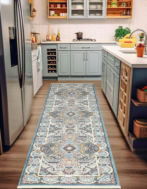 Blue 2' 11 x 13' 1 Narenj Runner Area Rug 85% Polypropylene & 15% Polyester Traditional Classic Carpet for Living, Dining, Bedrooms, Office for Sale at Rug Engine