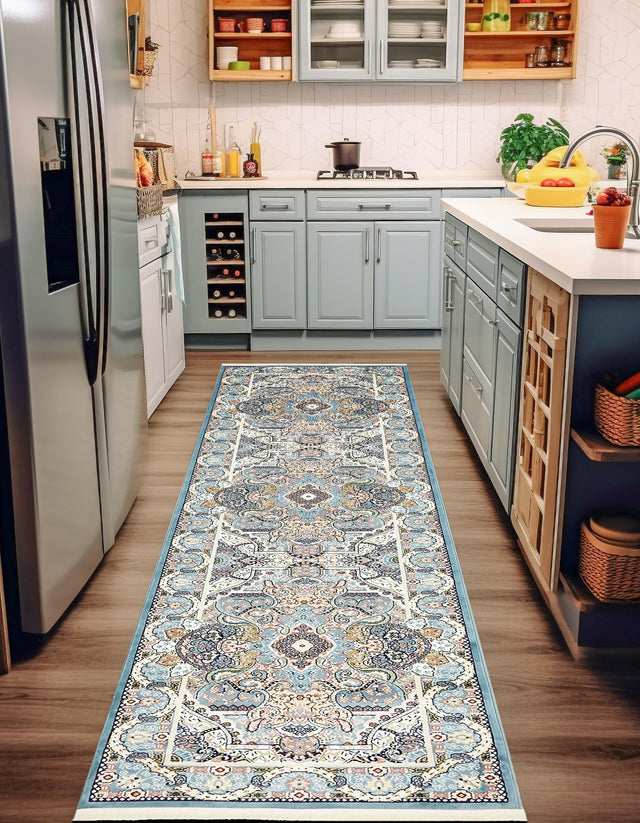 Blue 2' 11 x 13' 1 Narenj Runner Area Rug 85% Polypropylene & 15% Polyester Traditional Classic Carpet for Living, Dining, Bedrooms, Office for Sale at Rug Engine