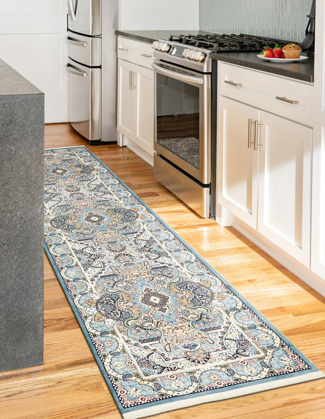 Blue 2' 11 x 13' 1 Narenj Runner Area Rug 85% Polypropylene & 15% Polyester Traditional Classic Carpet for Living, Dining, Bedrooms, Office for Sale at Rug Engine