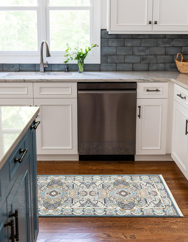 Blue 2' 11 x 13' 1 Narenj Runner Area Rug 85% Polypropylene & 15% Polyester Traditional Classic Carpet for Living, Dining, Bedrooms, Office for Sale at Rug Engine