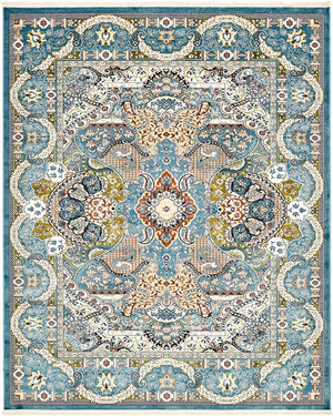 Blue 7' 10 x 10' Narenj Rectangle Area Rug 85% Polypropylene & 15% Polyester Traditional Classic Carpet for Living, Dining, Bedrooms, Office for Sale at Rug Engine
