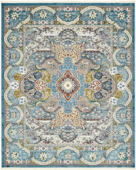 Blue 7' 10 x 10' Narenj Rectangle Area Rug 85% Polypropylene & 15% Polyester Traditional Classic Carpet for Living, Dining, Bedrooms, Office for Sale at Rug Engine