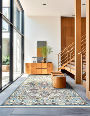 Blue 3' 1 x 5' 3 Narenj Rectangle Area Rug 85% Polypropylene & 15% Polyester Traditional Classic Carpet for Living, Dining, Bedrooms, Office for Sale at Rug Engine