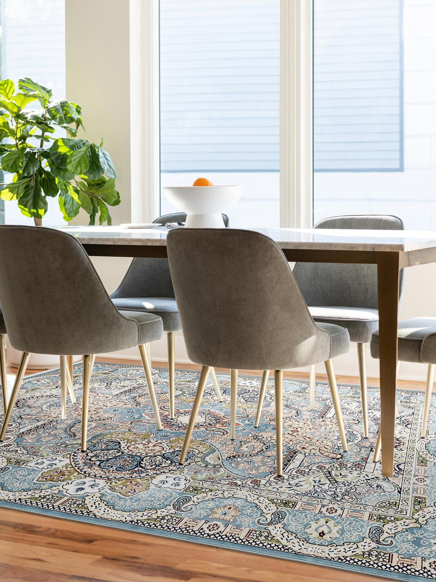 Blue 7' 10 x 10' Narenj Rectangle Area Rug 85% Polypropylene & 15% Polyester Traditional Classic Carpet for Living, Dining, Bedrooms, Office for Sale at Rug Engine