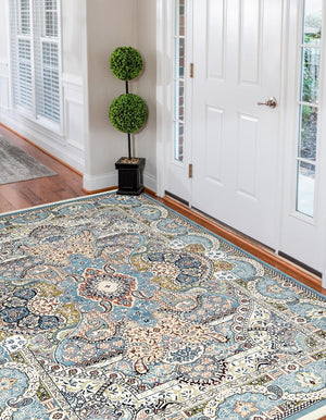 Blue 10' x 13' Narenj Rectangle Area Rug 85% Polypropylene & 15% Polyester Traditional Classic Carpet for Living, Dining, Bedrooms, Office for Sale at Rug Engine