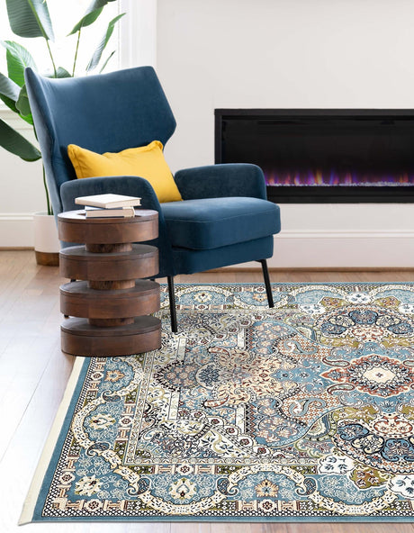 Blue 10' x 13' Narenj Rectangle Area Rug 85% Polypropylene & 15% Polyester Traditional Classic Carpet for Living, Dining, Bedrooms, Office for Sale at Rug Engine