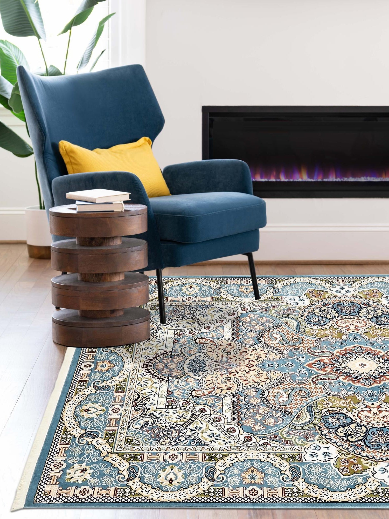 Blue 5' 3 x 8' Narenj Rectangle Area Rug 85% Polypropylene & 15% Polyester Traditional Classic Carpet for Living, Dining, Bedrooms, Office for Sale at Rug Engine