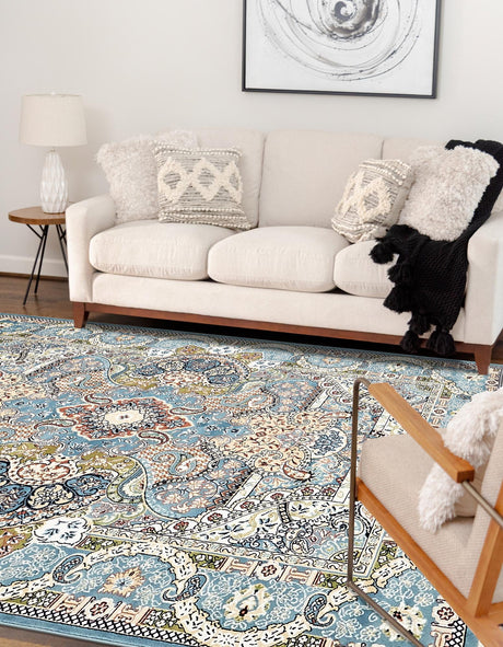 Blue 5' 3 x 8' Narenj Rectangle Area Rug 85% Polypropylene & 15% Polyester Traditional Classic Carpet for Living, Dining, Bedrooms, Office for Sale at Rug Engine