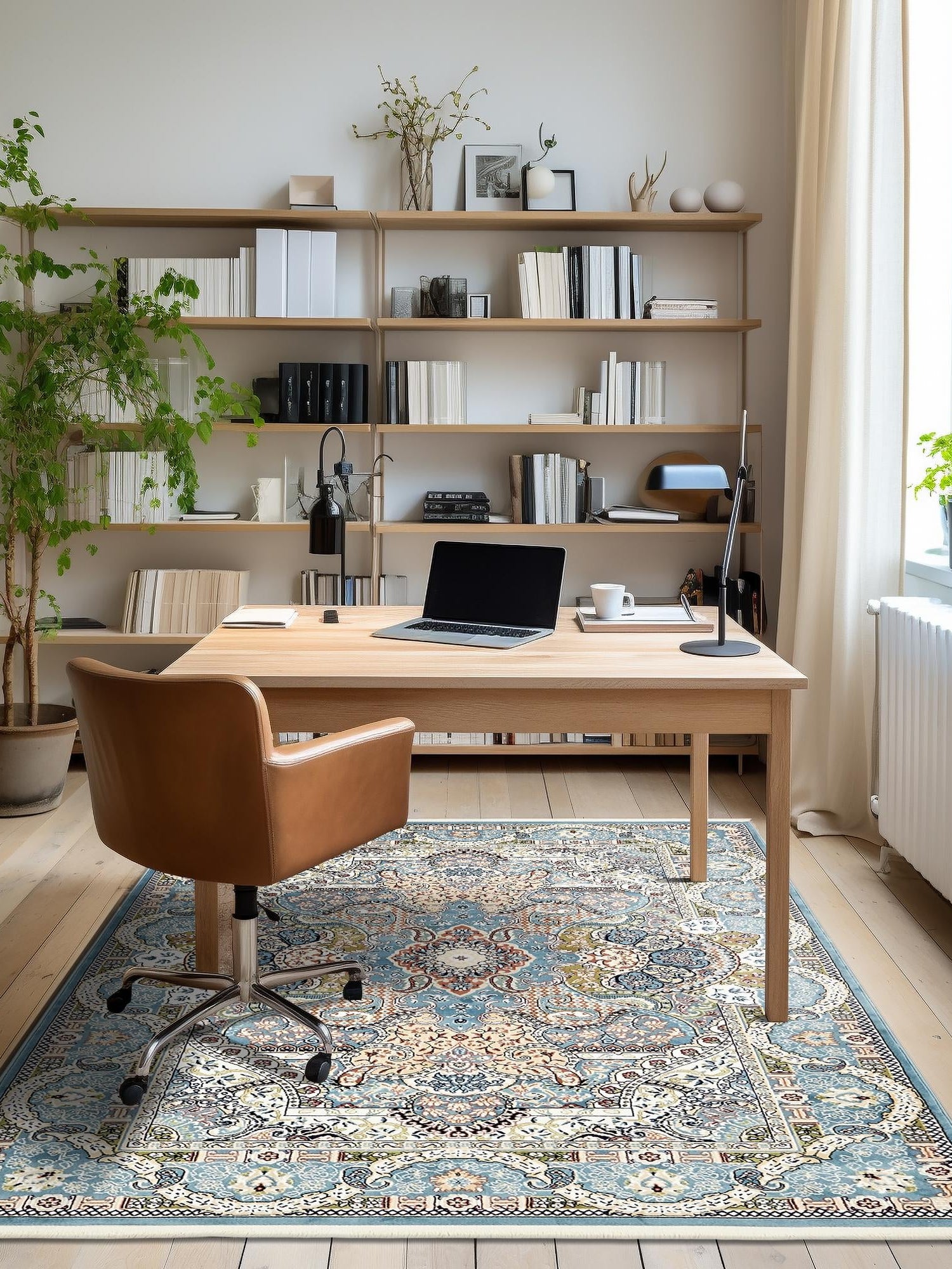 Blue 5' 3 x 8' Narenj Rectangle Area Rug 85% Polypropylene & 15% Polyester Traditional Classic Carpet for Living, Dining, Bedrooms, Office for Sale at Rug Engine