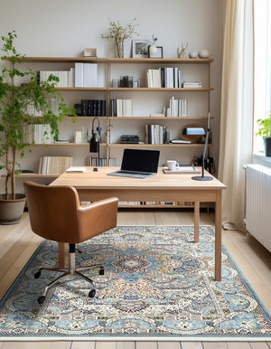 Blue 3' 1 x 5' 3 Narenj Rectangle Area Rug 85% Polypropylene & 15% Polyester Traditional Classic Carpet for Living, Dining, Bedrooms, Office for Sale at Rug Engine