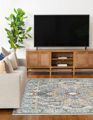 Blue 3' 1 x 5' 3 Narenj Rectangle Area Rug 85% Polypropylene & 15% Polyester Traditional Classic Carpet for Living, Dining, Bedrooms, Office for Sale at Rug Engine