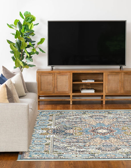 Blue 7' 10 x 10' Narenj Rectangle Area Rug 85% Polypropylene & 15% Polyester Traditional Classic Carpet for Living, Dining, Bedrooms, Office for Sale at Rug Engine