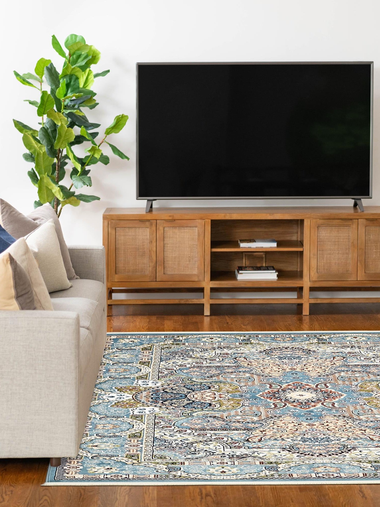 Blue 5' 3 x 8' Narenj Rectangle Area Rug 85% Polypropylene & 15% Polyester Traditional Classic Carpet for Living, Dining, Bedrooms, Office for Sale at Rug Engine