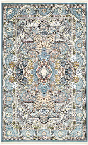 Blue 5' 3 x 8' Narenj Rectangle Area Rug 85% Polypropylene & 15% Polyester Traditional Classic Carpet for Living, Dining, Bedrooms, Office for Sale at Rug Engine