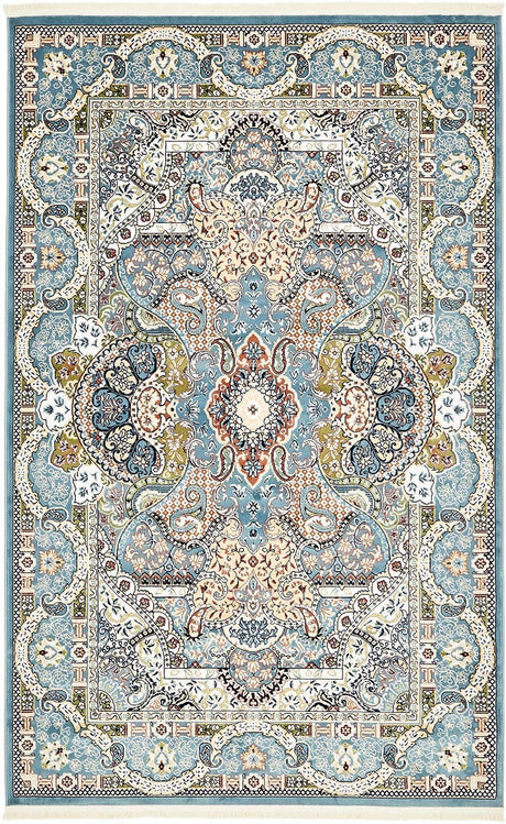 Blue 5' 3 x 8' Narenj Rectangle Area Rug 85% Polypropylene & 15% Polyester Traditional Classic Carpet for Living, Dining, Bedrooms, Office for Sale at Rug Engine