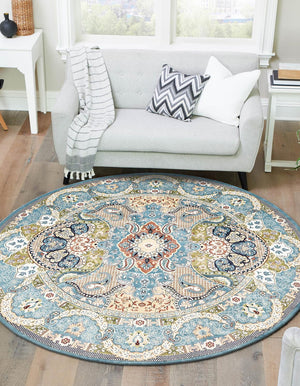 Blue 10' x 10' Narenj Round Area Rug 85% Polypropylene & 15% Polyester Traditional Classic Carpet for Living, Dining, Bedrooms, Office for Sale at Rug Engine