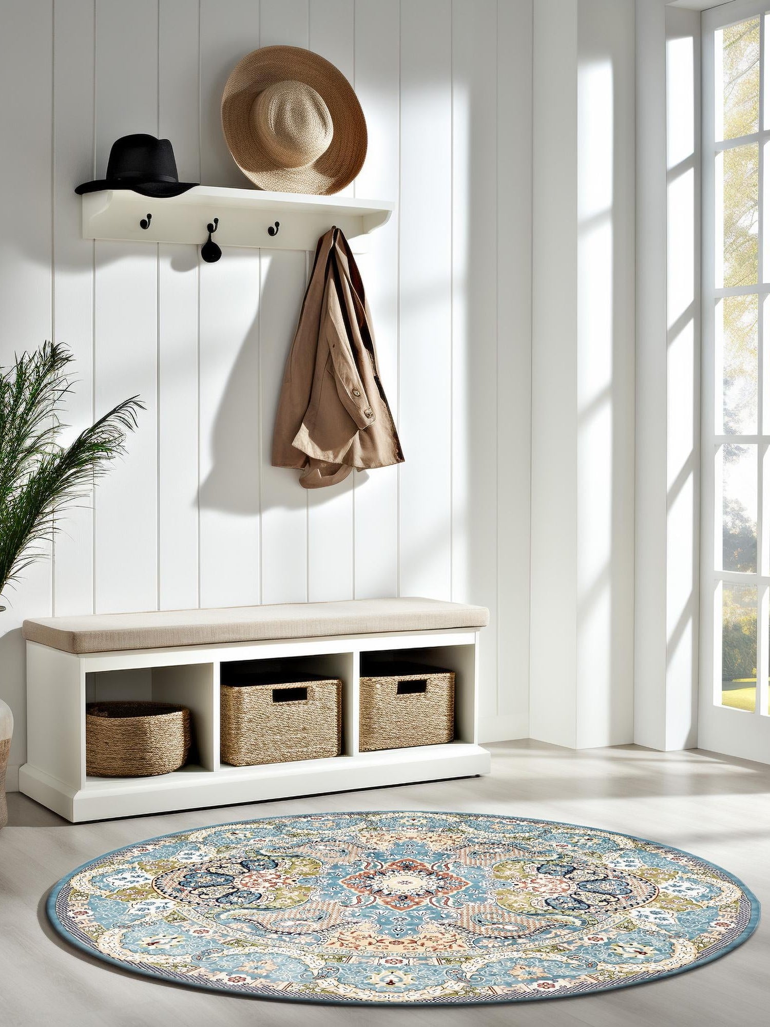 Blue 10' x 10' Narenj Round Area Rug 85% Polypropylene & 15% Polyester Traditional Classic Carpet for Living, Dining, Bedrooms, Office for Sale at Rug Engine