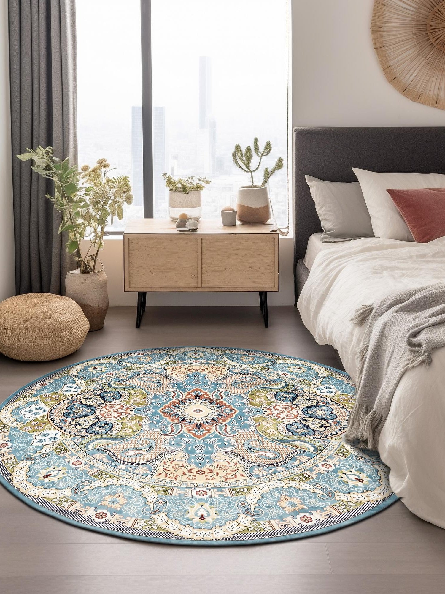 Blue 10' x 10' Narenj Round Area Rug 85% Polypropylene & 15% Polyester Traditional Classic Carpet for Living, Dining, Bedrooms, Office for Sale at Rug Engine