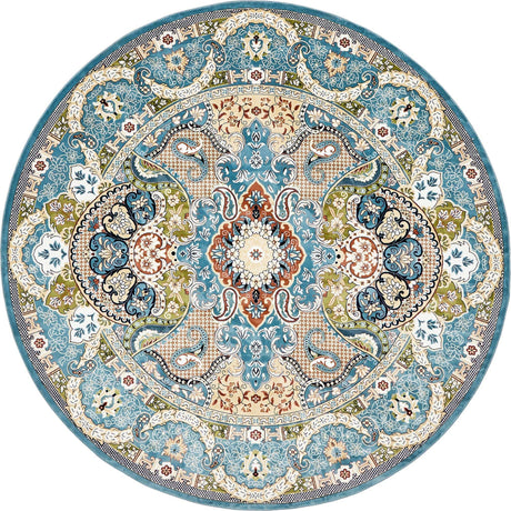 Blue 10' x 10' Narenj Round Area Rug 85% Polypropylene & 15% Polyester Traditional Classic Carpet for Living, Dining, Bedrooms, Office for Sale at Rug Engine